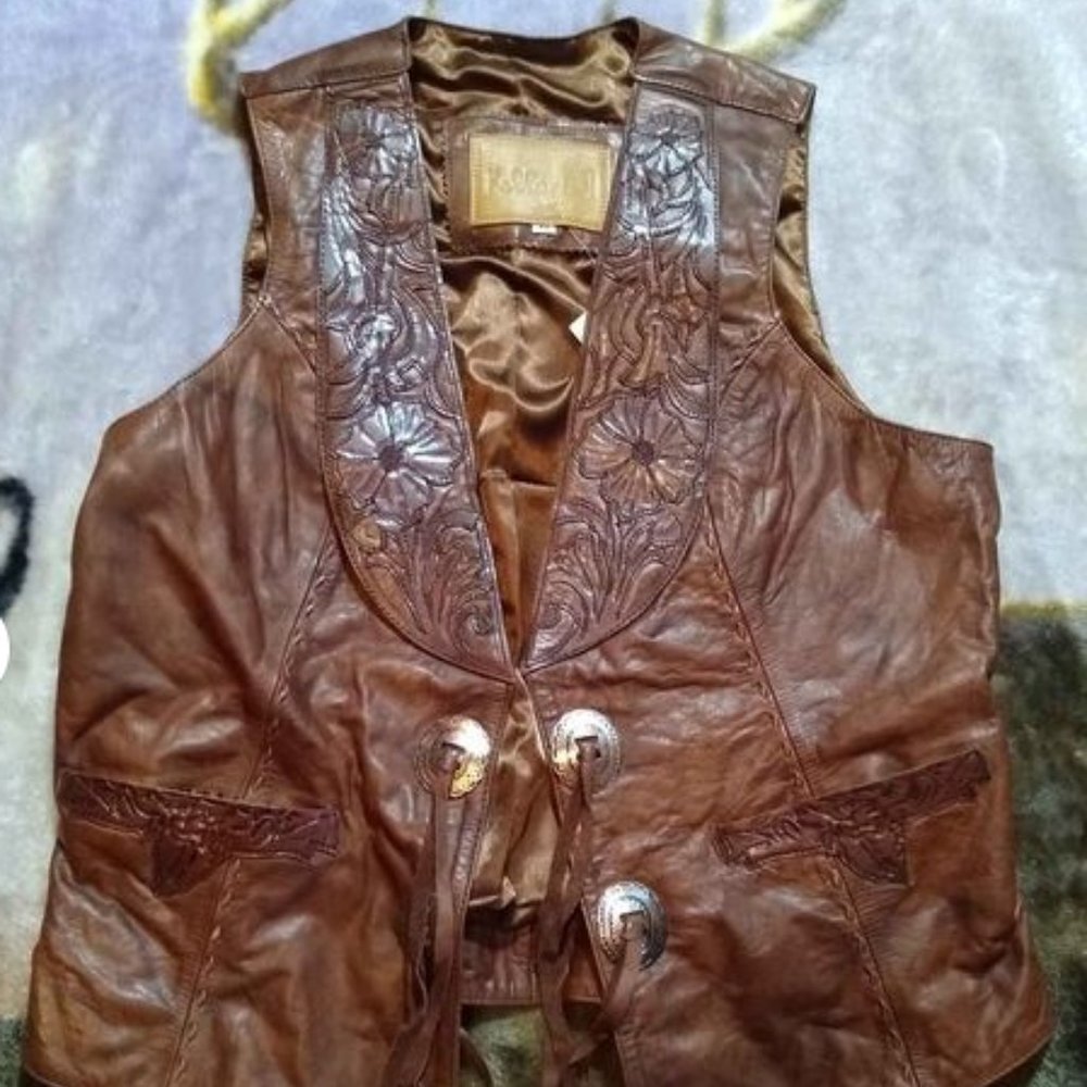 Brown Leather Vest NEW gift Womens sz XL